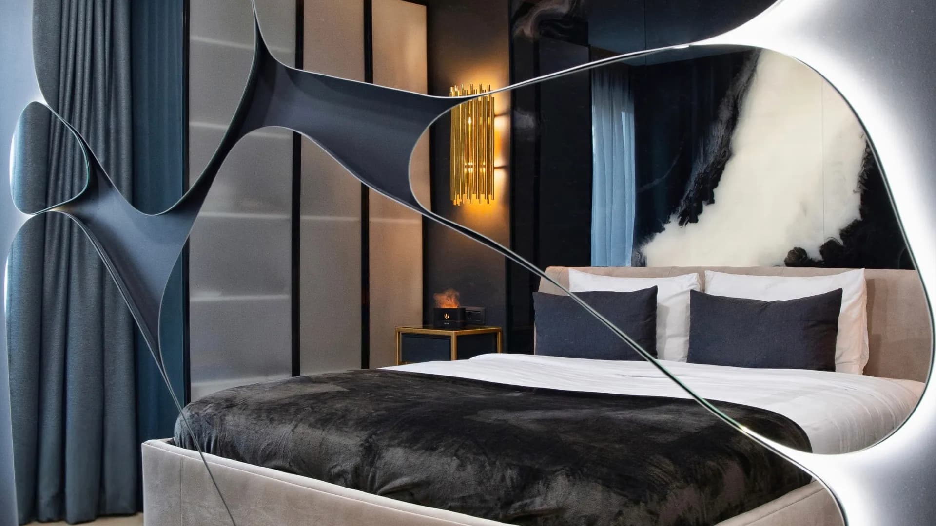 Contemporary luxury bedroom interior designed by Laurentiu Paicu in Bucharest