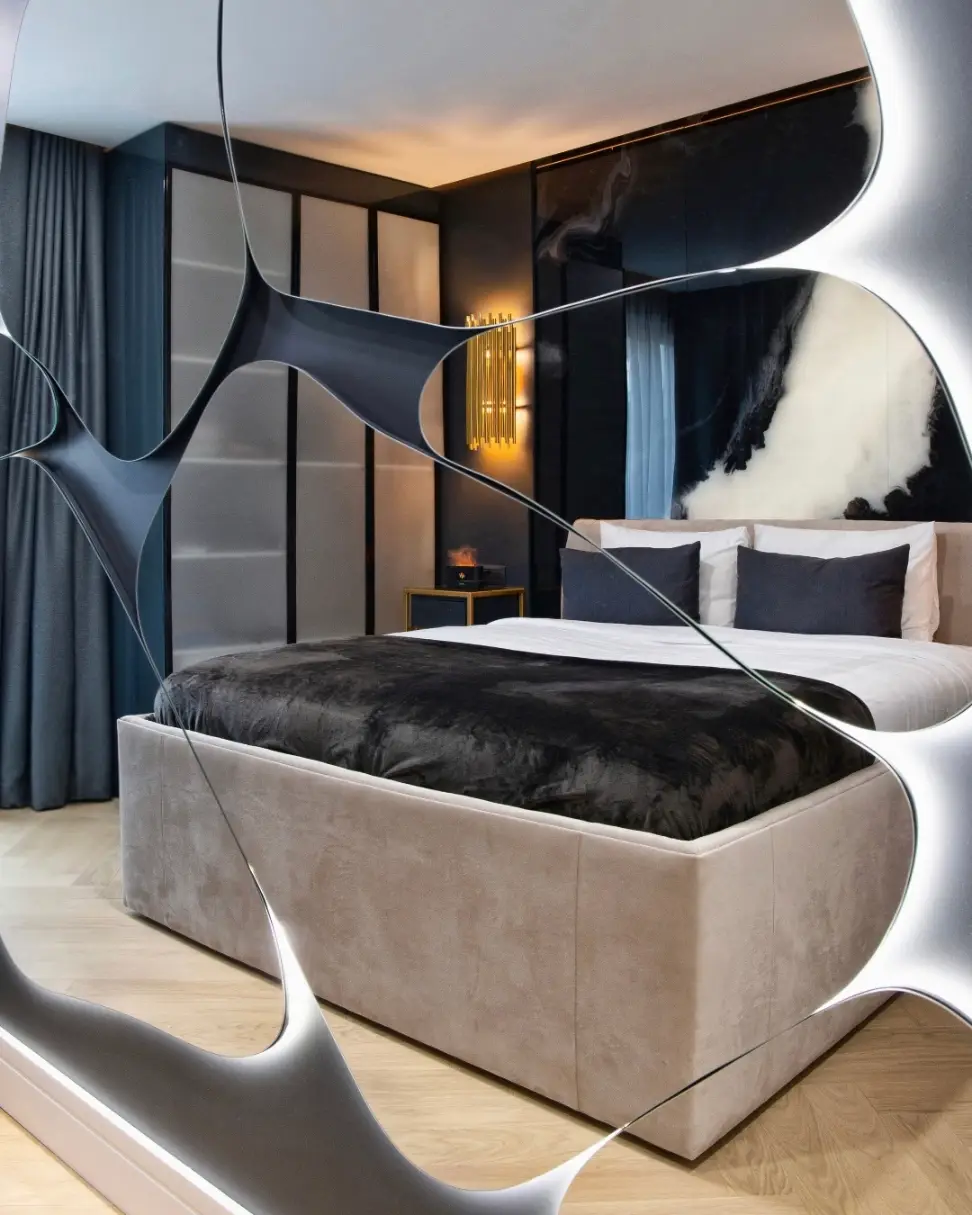 Contemporary luxury bedroom interior designed by Laurentiu Paicu in Bucharest